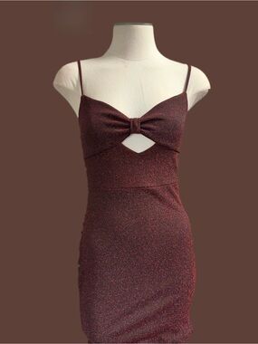 Cefian Burgundy Sparkle Mini Dress with Front Cutout